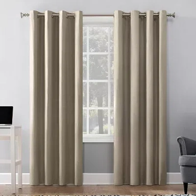 Sun Zero Duran Grommet Top Energy Saving 100% Blackout Single Curtain Panel In Sand