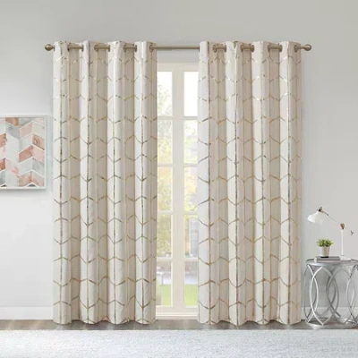 Intelligent Design Khloe Metallic Geometric Printed Grommet Top Energy Saving 100% Blackout Single Curtain Panel In White