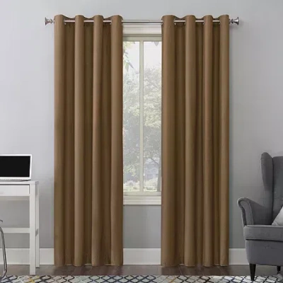 Sun Zero Duran Grommet Top Energy Saving 100% Blackout Single Curtain Panel In Brown