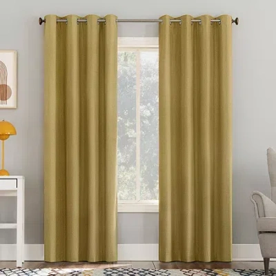Sun Zero Duran Grommet Top Energy Saving 100% Blackout Single Curtain Panel In Yellow