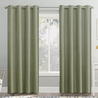 Sun Zero Duran Grommet Top Energy Saving 100% Blackout Single Curtain Panel In Green