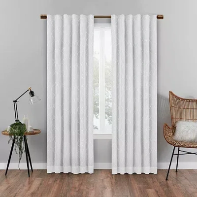 Eclipse Nora Geometric Embroidery Rod Pocket Back Tab Blackout Single Curtain Panel In White