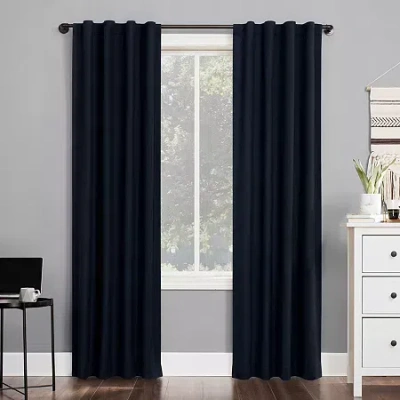 Sun Zero Cyrus Thermal Rod Pocket Back Tab Energy Saving 100% Blackout Single Curtain Panel In Blue
