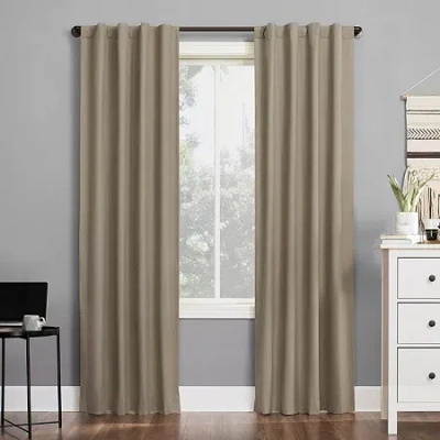 Sun Zero Cyrus Thermal Rod Pocket Back Tab Energy Saving 100% Blackout Single Curtain Panel In White