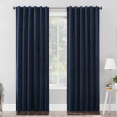 Sun Zero Amherst Velvet Thermal Extreme Back Tab Energy Saving 100% Blackout Single Curtain Panel In Blue