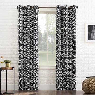 Sun Zero Barnett Trellis Grommet Top Energy Saving Blackout Single Curtain Panel In Black