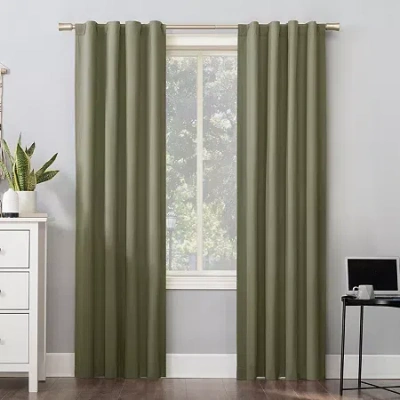 Sun Zero Cyrus Thermal Rod Pocket Back Tab Energy Saving 100% Blackout Single Curtain Panel In Green