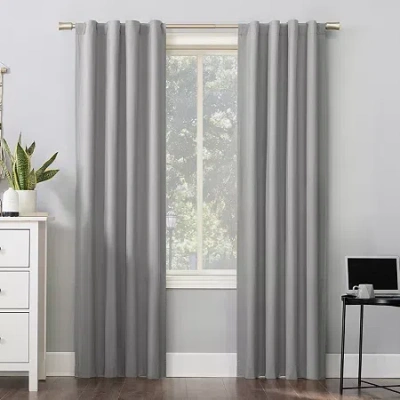 Sun Zero Cyrus Thermal Rod Pocket Back Tab Energy Saving 100% Blackout Single Curtain Panel In Silver