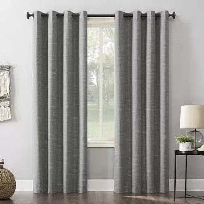 Sun Zero Kline Burlap Weave Thermal Extreme Grommet Top Energy Saving 100% Blackout Single Curtain Panel In Gray