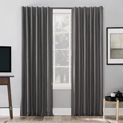 Sun Zero Evelina Faux Dupioni Silk Thermal Extreme Back Tab Energy Saving 100% Blackout Single Curtain Panel In Gray