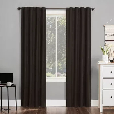 Sun Zero Cyrus Thermal Rod Pocket Back Tab Energy Saving 100% Blackout Single Curtain Panel In Brown