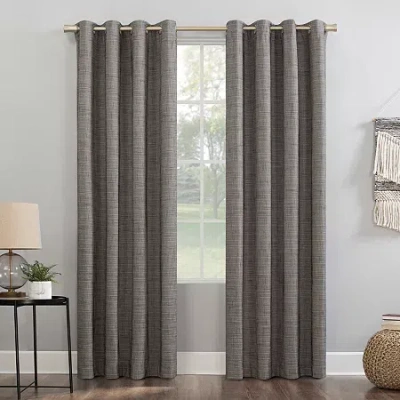 Sun Zero Kline Burlap Weave Thermal Extreme Grommet Top Energy Saving 100% Blackout Single Curtain Panel In Brown