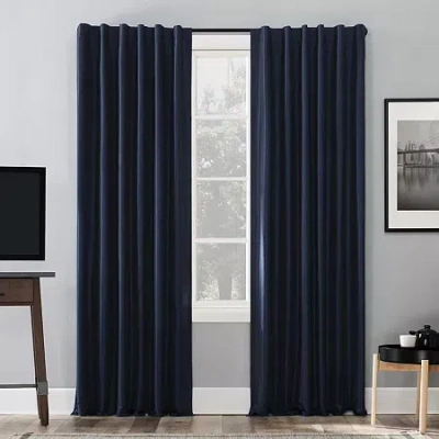 Sun Zero Evelina Faux Dupioni Silk Thermal Extreme Back Tab Energy Saving 100% Blackout Single Curtain Panel In Blue