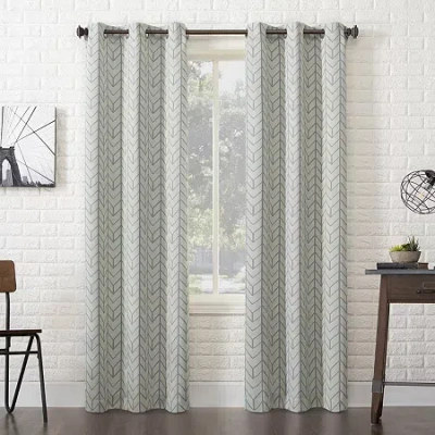 Sun Zero Kenwood Chevron Grommet Top Energy Saving Blackout Single Curtain Panel In Sand