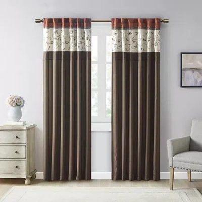Madison Park Belle 50"w X 84"l Rod Pocket Back Tab Embroidered Light-filtering Single Curtain Panel In Orange