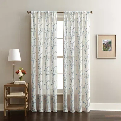 Chf Lynette Rod Pocket Embroidered Light-filtering Single Curtain Panel In Blue