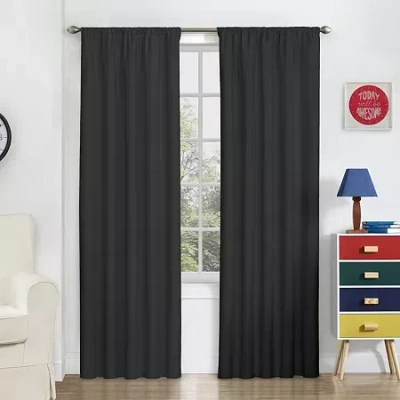 Eclipse Macklin Rod Pocket Energy Saving Blackout Single Curtain Panel In Black