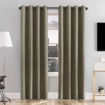 Sun Zero Tyrell Grommet Top Energy Saving 100% Blackout Single Curtain Panel In Green