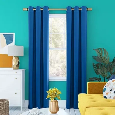 Sun Zero Harper Grommet Top Energy Saving 100% Blackout Single Curtain Panel In Blue
