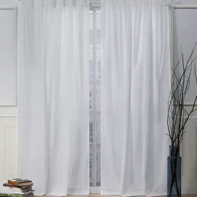 Nicole Miller Faux Linen Slub Back Tab Light-filtering Set Of 2 Curtain Panel In White