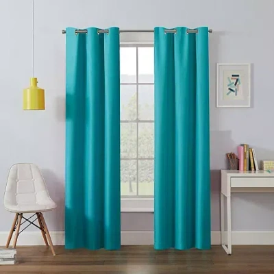 Eclipse Kendall Grommet Top Energy Saving Blackout Single Curtain Panel In Blue