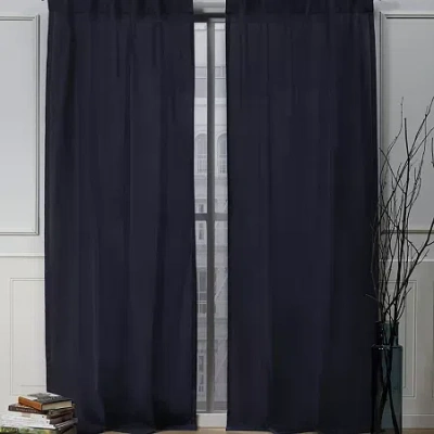Nicole Miller Faux Linen Slub Back Tab Light-filtering Set Of 2 Curtain Panel In Blue
