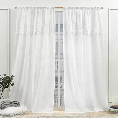 Nicole Miller Dunbar Rod Pocket Light-filtering Set Of 2 Curtain Panel In White