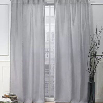 Nicole Miller Faux Linen Slub Back Tab Light-filtering Set Of 2 Curtain Panel In Gray