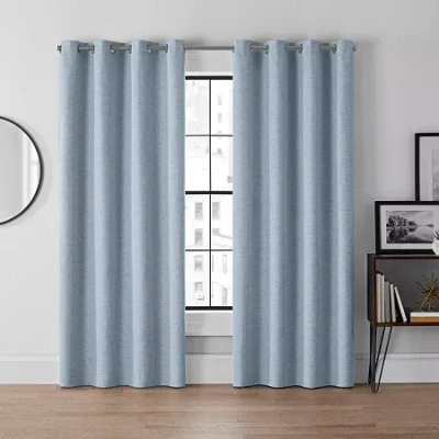 Eclipse Lawson Grommet Top Energy Saving Blackout Single Curtain Panel In Blue