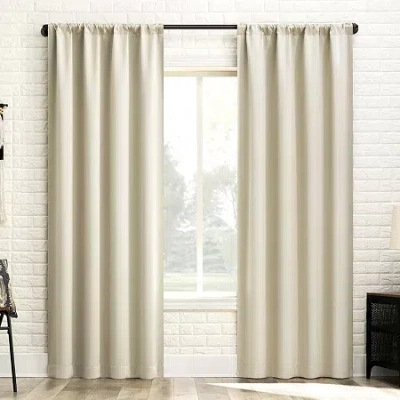 Sun Zero Bergen Rod Pocket 100% Blackout Single Curtain Panel In Sand