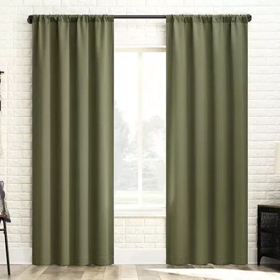 Sun Zero Bergen Rod Pocket 100% Blackout Single Curtain Panel In Green