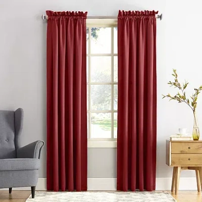 Sun Zero Emory Rod Pocket Energy Saving Light-filtering Single Curtain Panel In Red