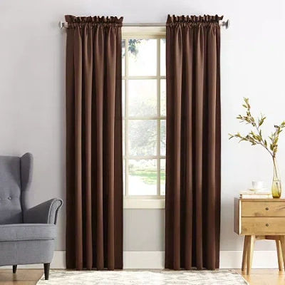 Sun Zero Emory Rod Pocket Energy Saving Light-filtering Single Curtain Panel In Brown