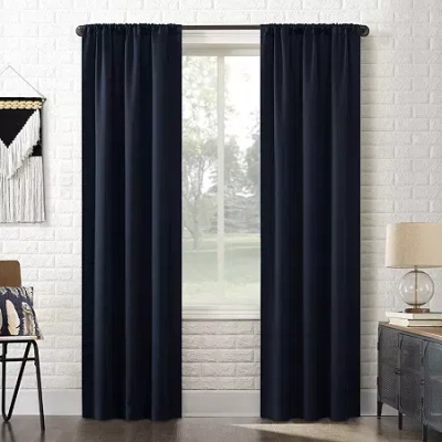Sun Zero Bergen Rod Pocket 100% Blackout Single Curtain Panel In Blue