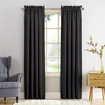 Sun Zero Emory Rod Pocket Energy Saving Light-filtering Single Curtain Panel In Black