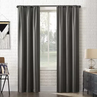 Sun Zero Bergen Rod Pocket 100% Blackout Single Curtain Panel In Gray