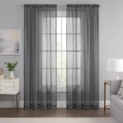Eclipse Emina Rod Pocket Sheer Single Curtain Panel In Gray