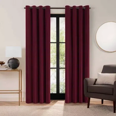 Eclipse Luxury Cotton Velvet Grommet Top Energy Saving 100% Blackout Single Curtain Panel In Red