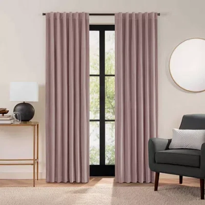 Eclipse Luxury Cotton Velvet Rod Pocket Back Tab Energy Saving 100% Blackout Single Curtain Panel In Pink