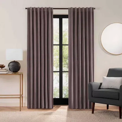 Eclipse Luxury Cotton Velvet Rod Pocket Back Tab Energy Saving 100% Blackout Single Curtain Panel In Brown