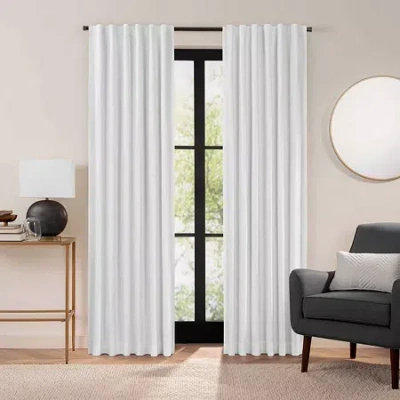 Eclipse Luxury Cotton Velvet Rod Pocket Back Tab Energy Saving 100% Blackout Single Curtain Panel In White