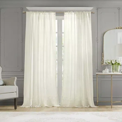 Croscill Cornelli Embroidery Rod Pocket Sheer Single Curtain Panel In White