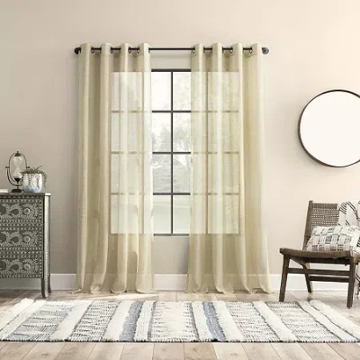 Archaeo Vail Grommet Top Sheer Single Curtain Panel In Sand