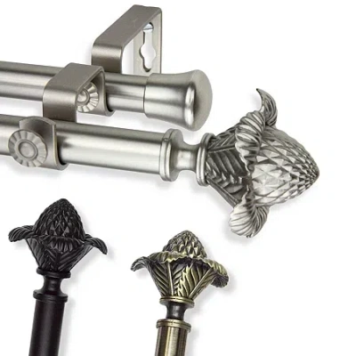 Rod Desyne Double 13/16" Adjustable Curtain Rod With Bloom Finials In Sand