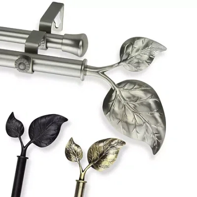 Rod Desyne Double 13/16" Adjustable Curtain Rod With Ivy Finials In Sand