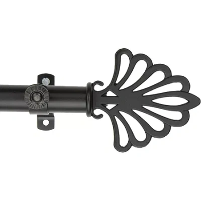 Rod Desyne 13/16" Adjustable Curtain Rod With Fan Finials In Black