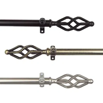 Rod Desyne 13/16" Adjustable Curtain Rod With Marquise Finials In Black