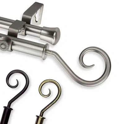 Rod Desyne Double 13/16" Adjustable Curtain Rod With Curl Finials In White