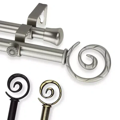 Rod Desyne Double 13/16" Adjustable Curtain Rod With Spiral Finials In White