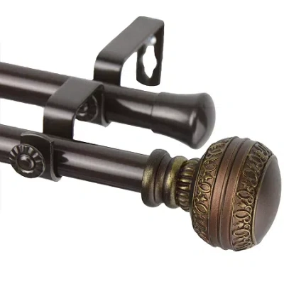 Rod Desyne Ornament 13/16" Adjustable Double Curtain Rod In Brown